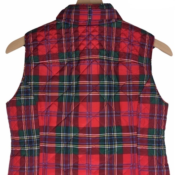 CROWN & IVY Plaid Vest Puffy Quilted Tartan Full Zip Holiday Petite Size Small - Picture 7 of 14